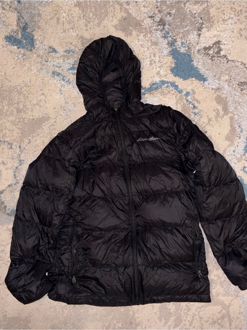 Eddie Bauer Black Hooded Down Puffer Jacket EB650 - Picture 2 of 6